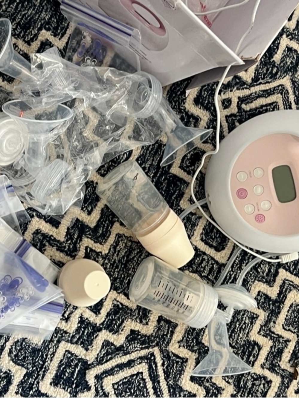 Electric Breast Pump with Pink Control Panel and Accessories